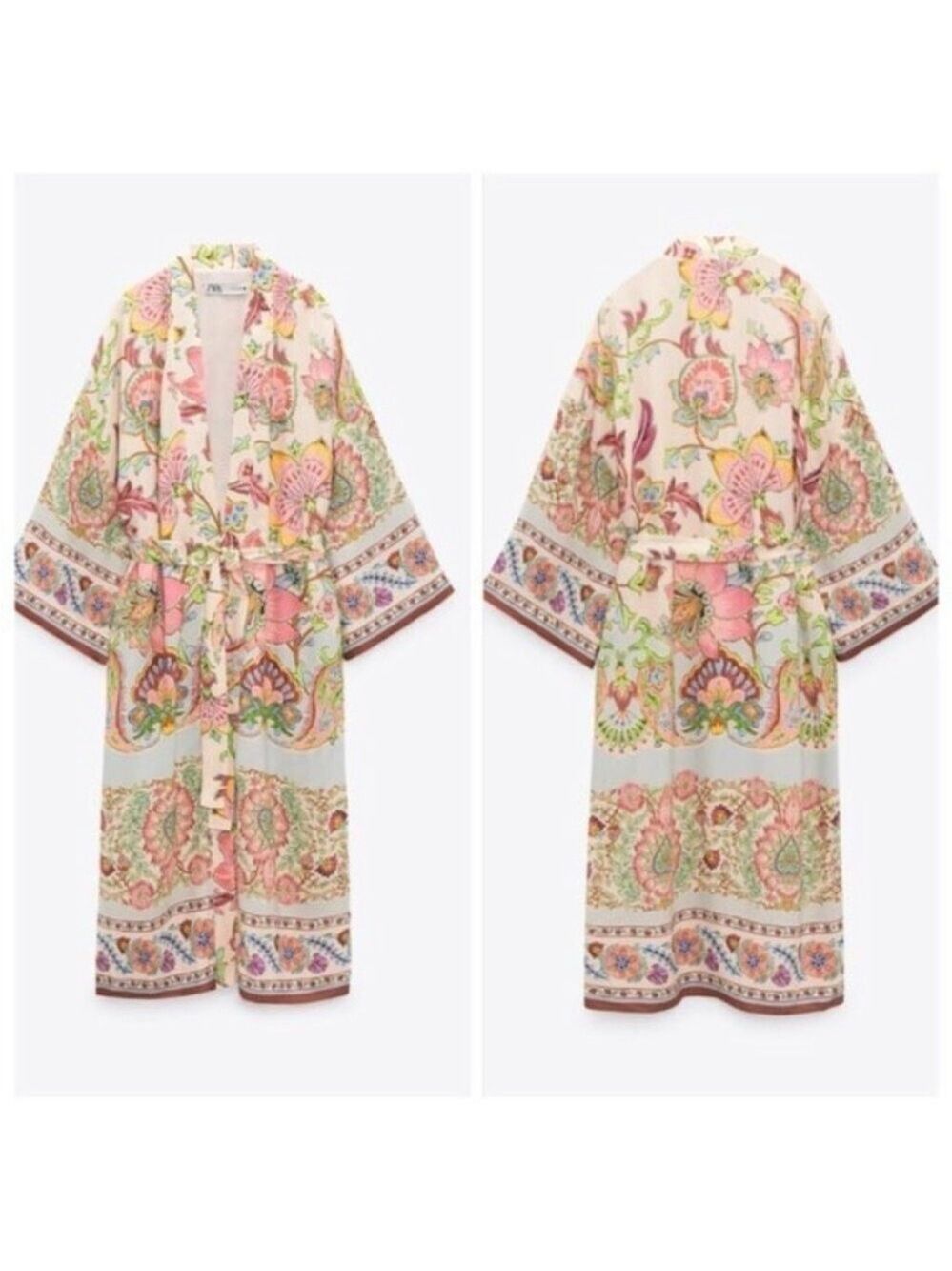 Zara Silky Floral Long Kimono Dress - Picture 4 of 10